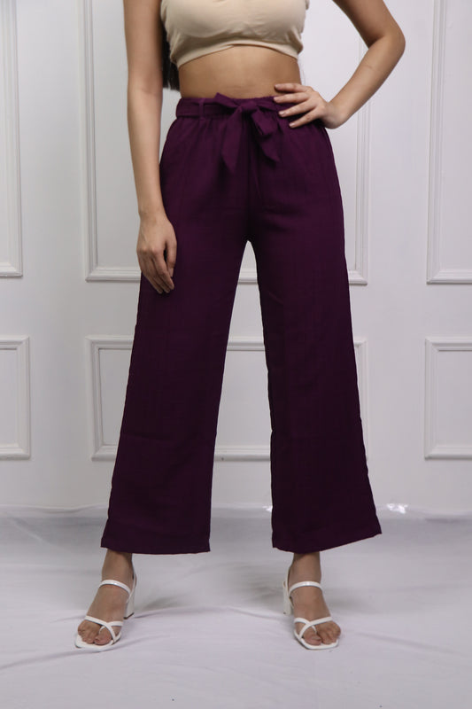 Box Textured Wine Wide Leg Trouser