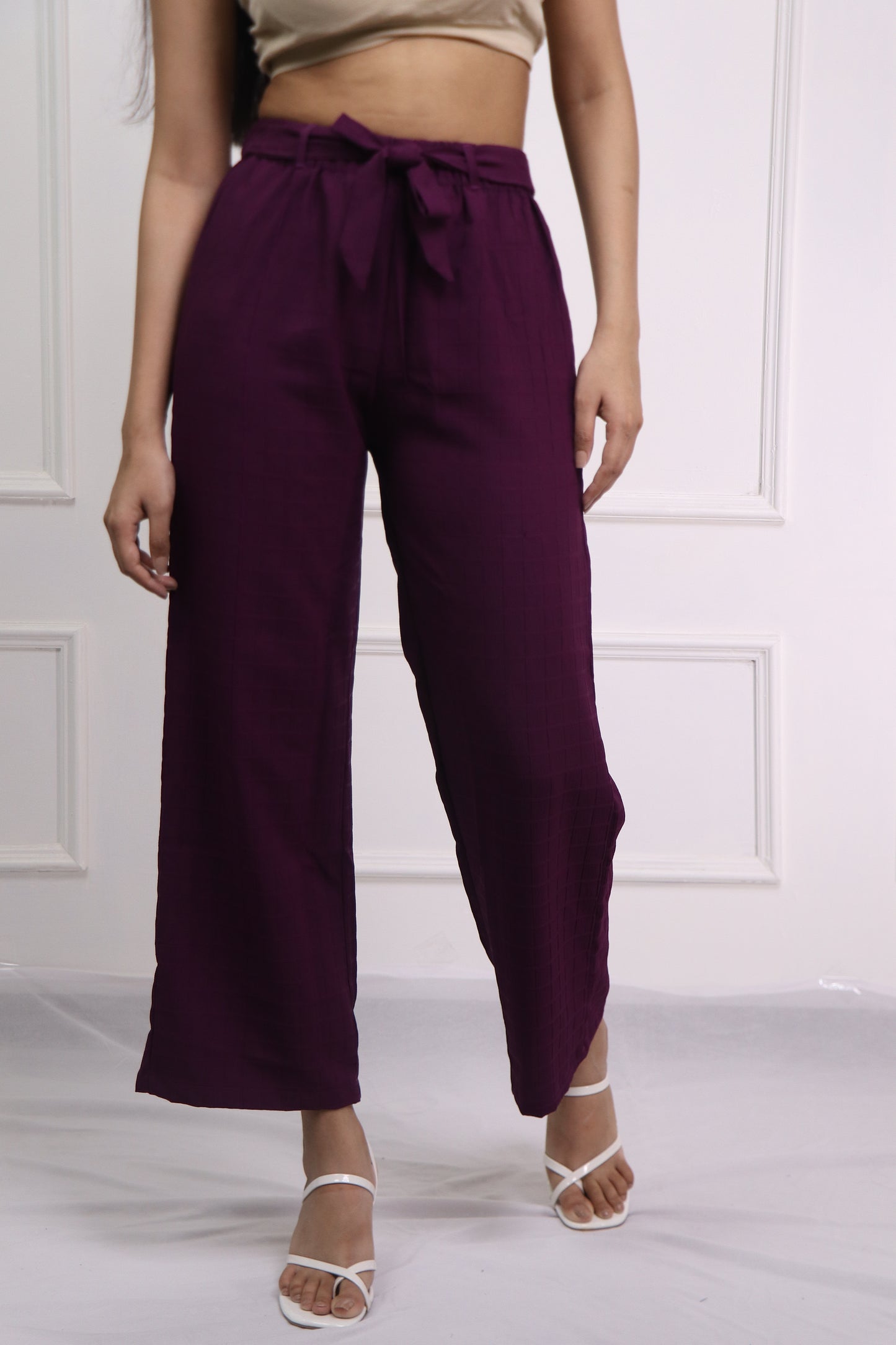 Box Textured Wine Wide Leg Trouser