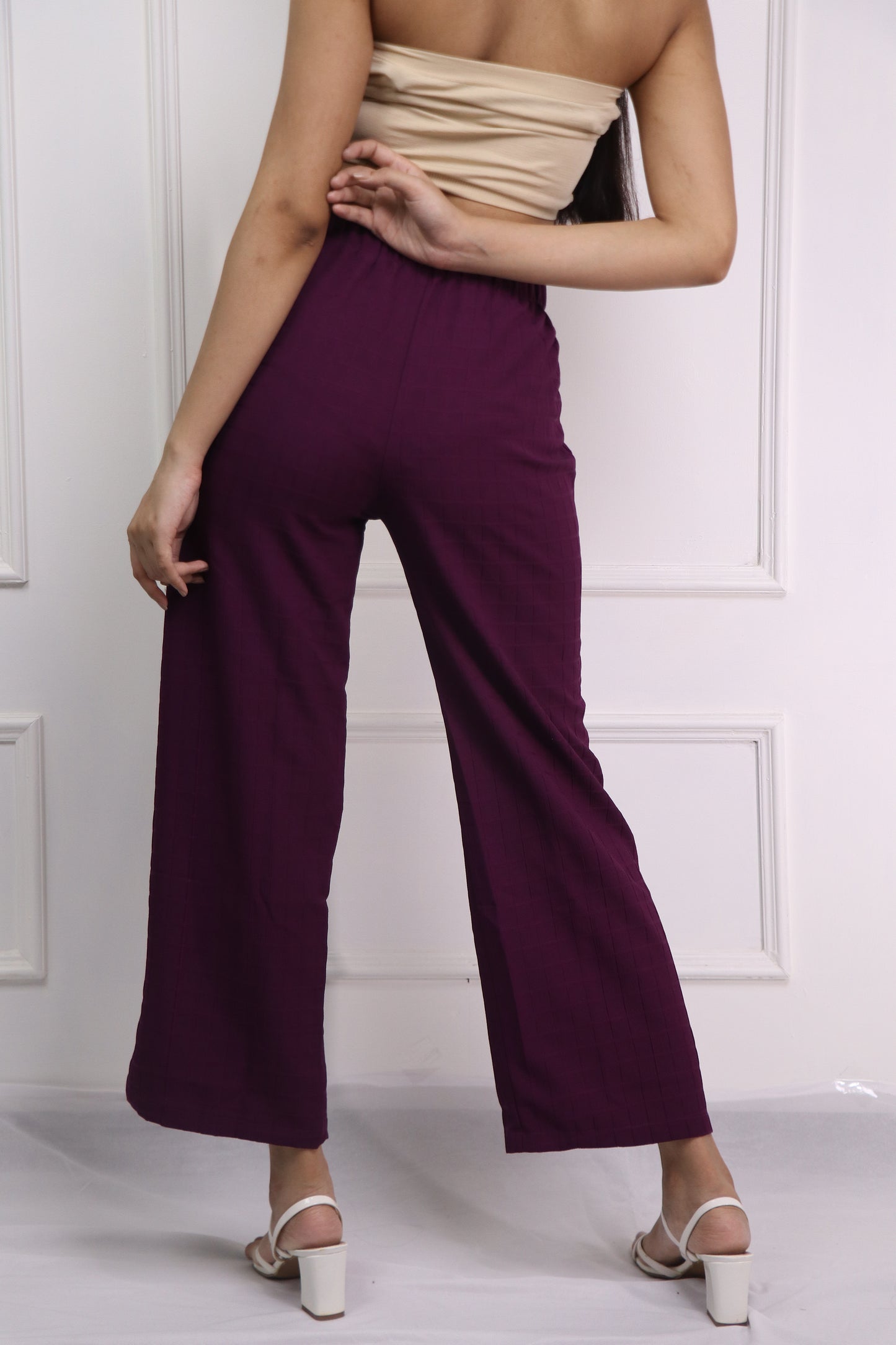 Box Textured Wine Wide Leg Trouser