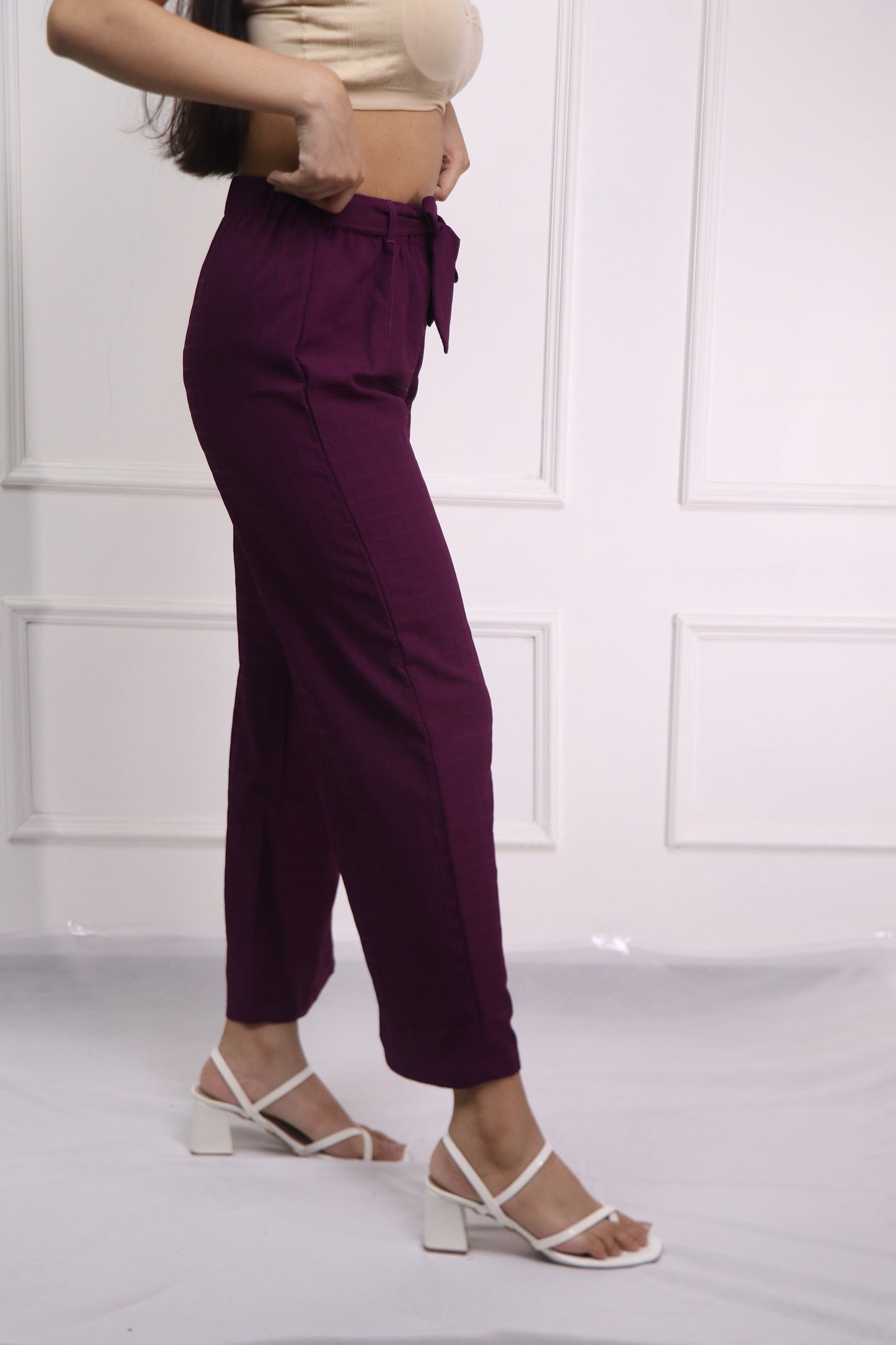 Box Textured Wine Wide Leg Trouser