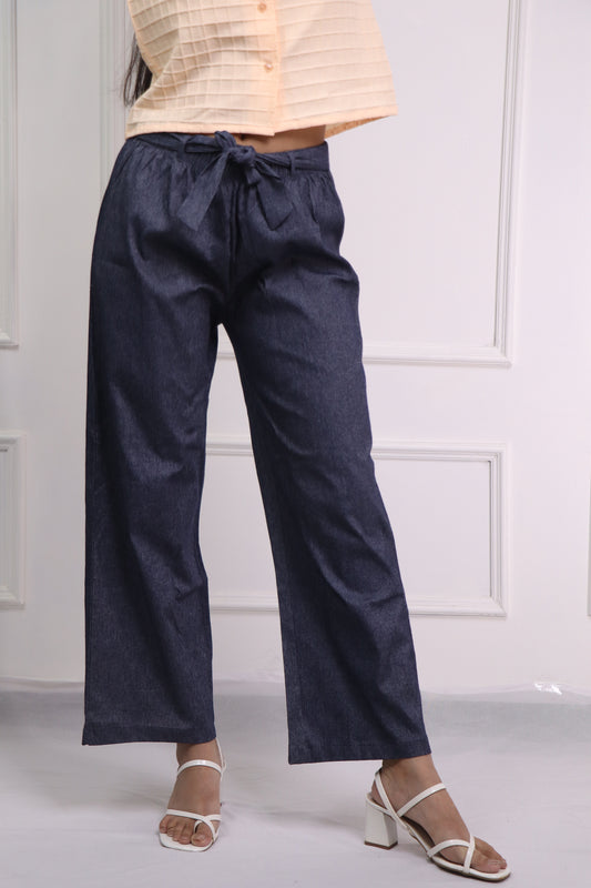 Denim Look Cotton Stretch Pants